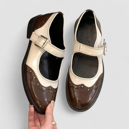 Agnes | Black & Cream Patent Mary Jane Shoes