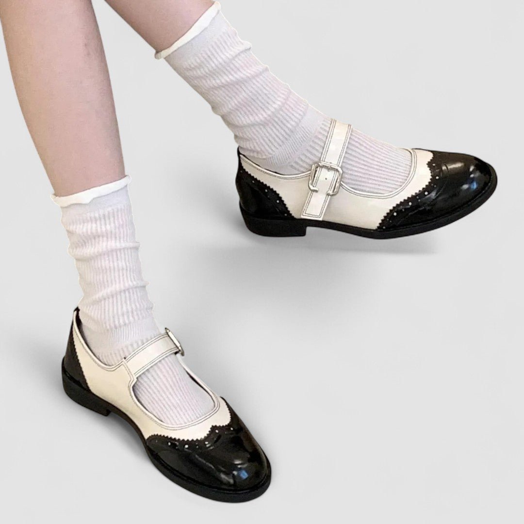 Agnes | Black & Cream Patent Mary Jane Shoes