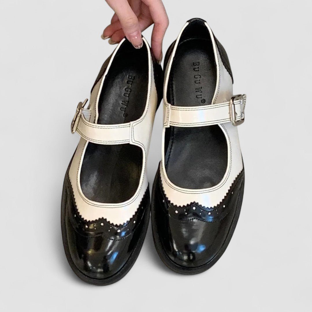 Agnes | Black & Cream Patent Mary Jane Shoes