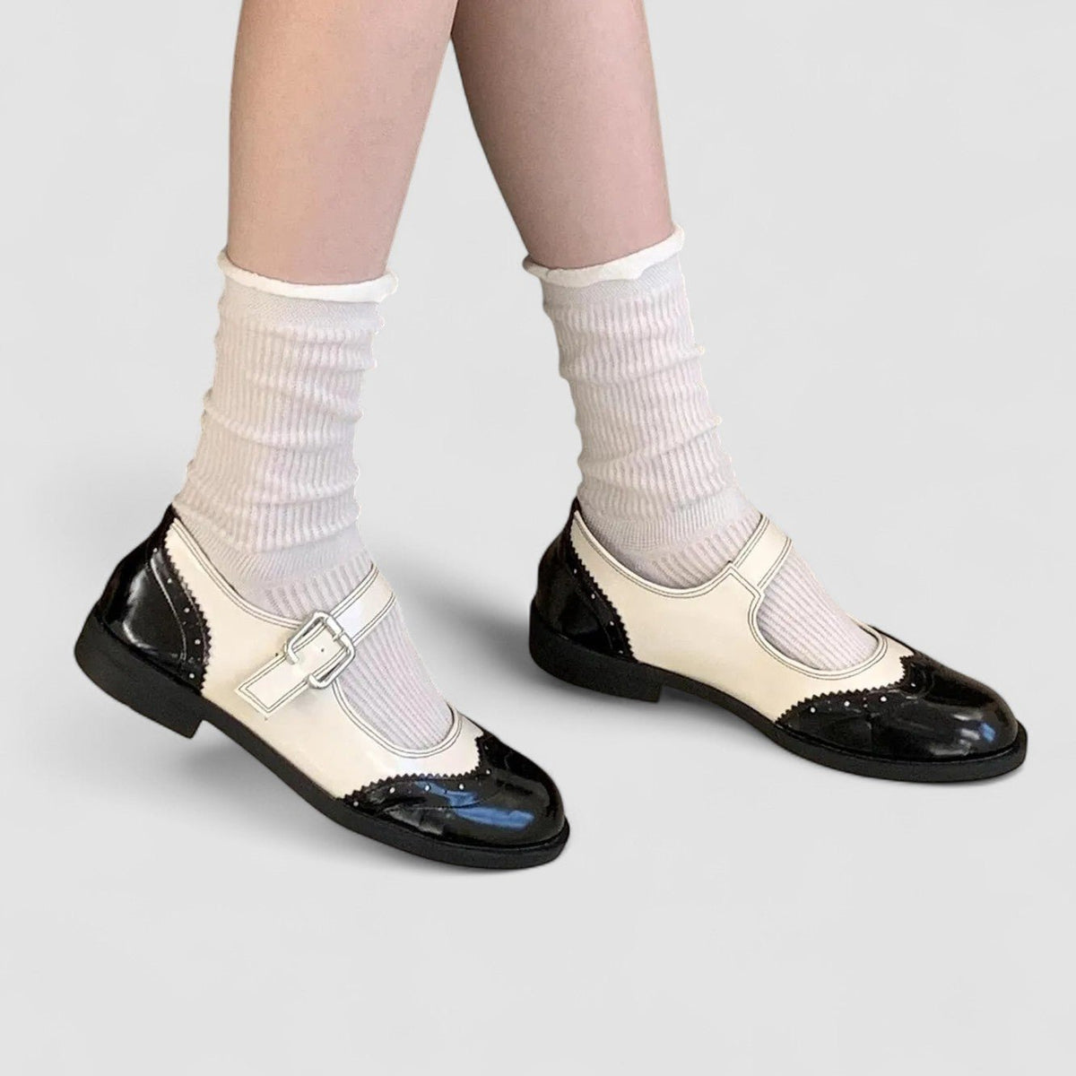 Agnes | Black & Cream Patent Mary Jane Shoes