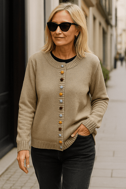 Agnes | Beige Cardigan with Colourful Buttons