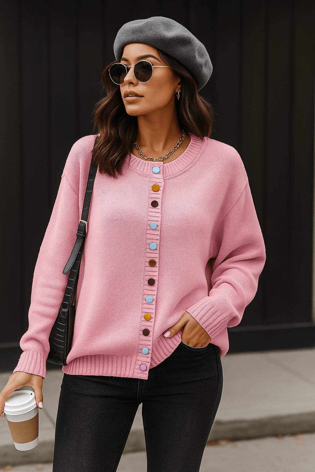 Agnes | Beige Cardigan with Colourful Buttons