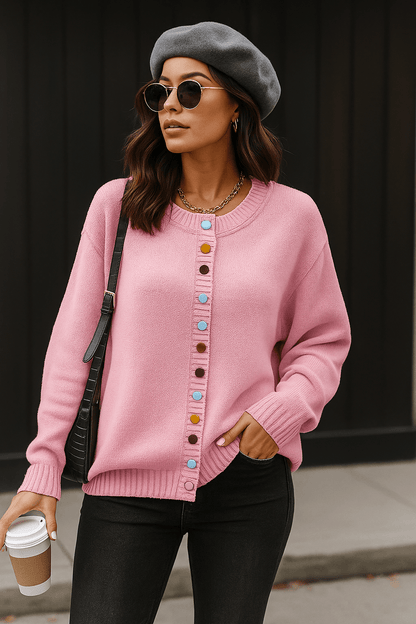 Agnes | Beige Cardigan with Colourful Buttons