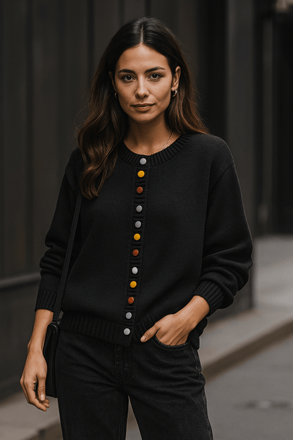 Agnes | Beige Cardigan with Colourful Buttons