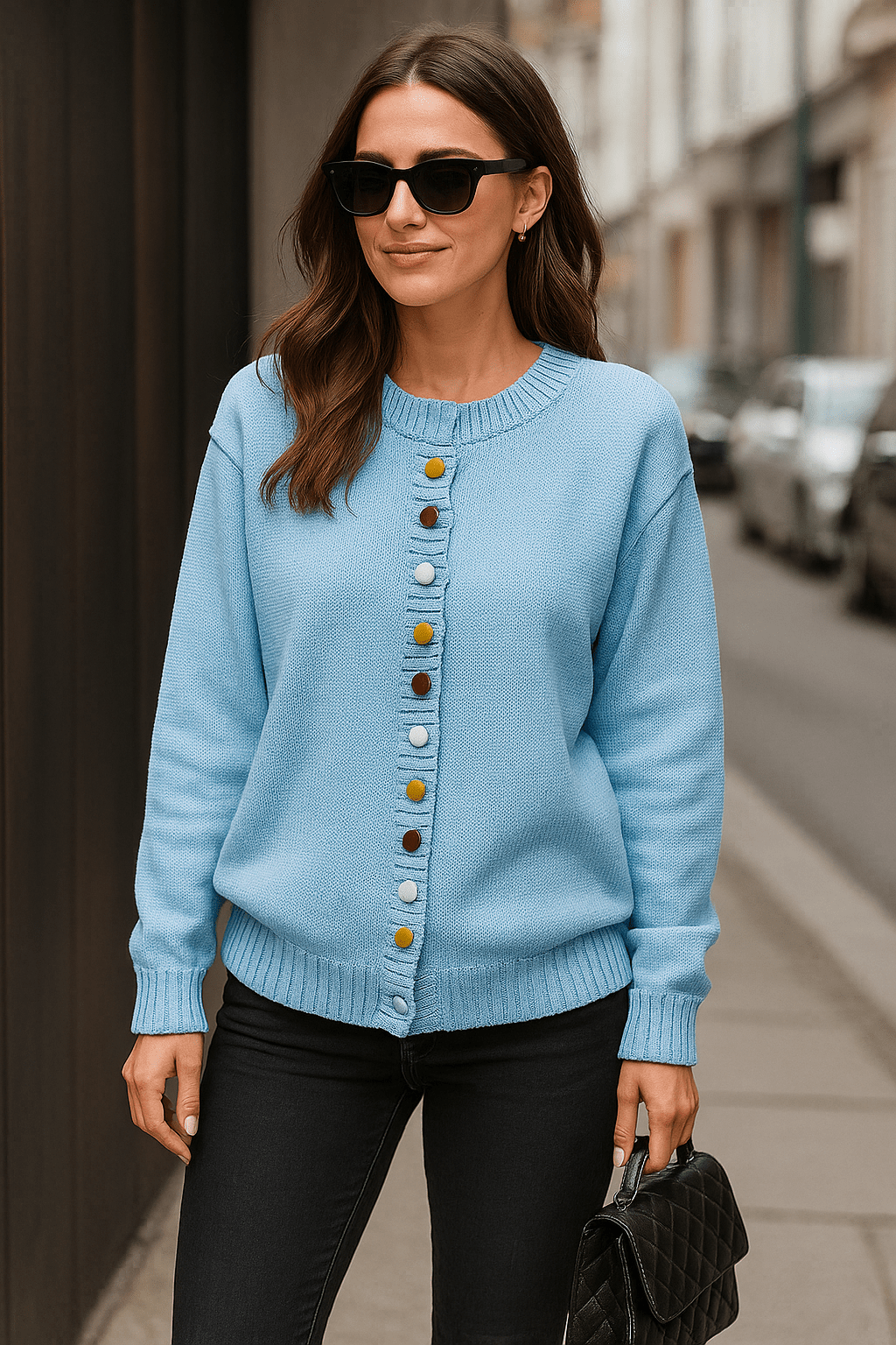 Agnes | Beige Cardigan with Colourful Buttons