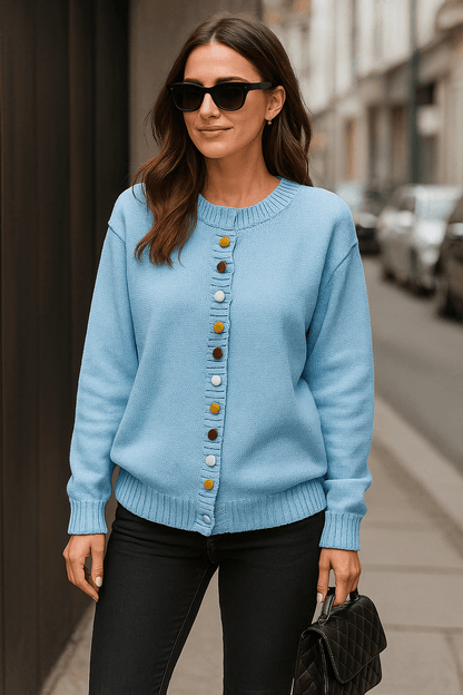 Agnes | Beige Cardigan with Colourful Buttons