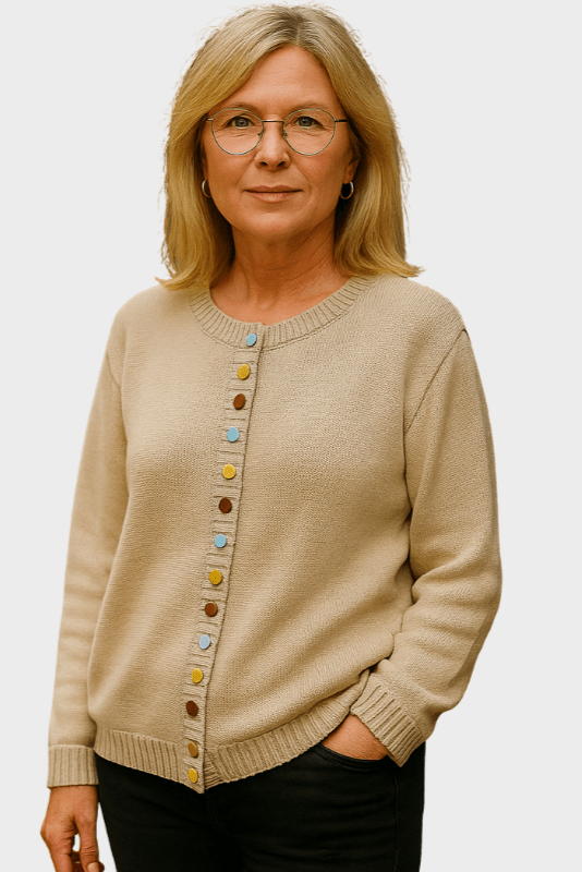 Agnes | Beige Cardigan with Colourful Buttons