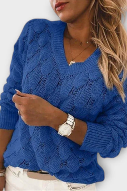 Agnes | Grey Cable-Knit V-Neck Jumper
