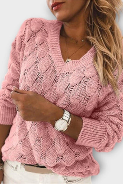 Agnes | Grey Cable-Knit V-Neck Jumper