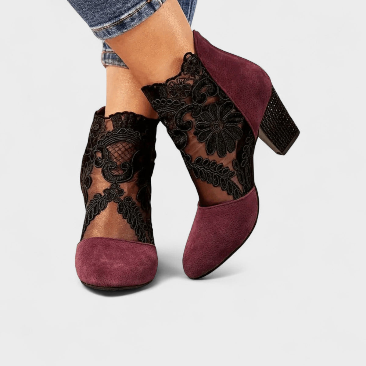 Adrienne | Burgundy Lace Detail Ankle Boots