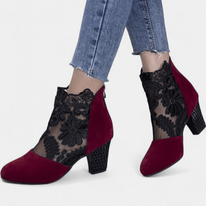 Adrienne | Burgundy Lace Detail Ankle Boots