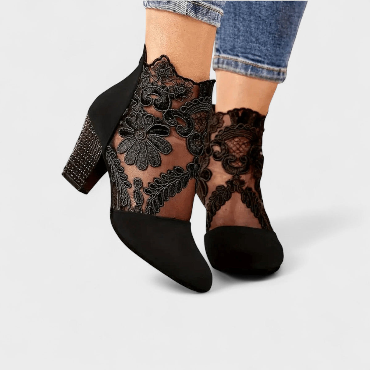 Adrienne | Burgundy Lace Detail Ankle Boots