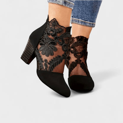 Adrienne | Burgundy Lace Detail Ankle Boots