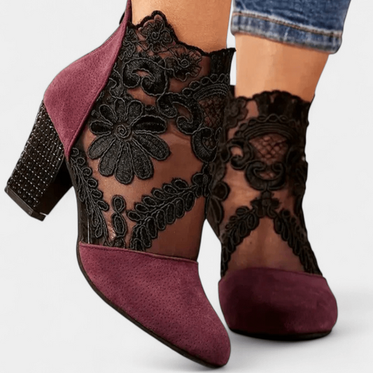 Adrienne | Burgundy Lace Detail Ankle Boots