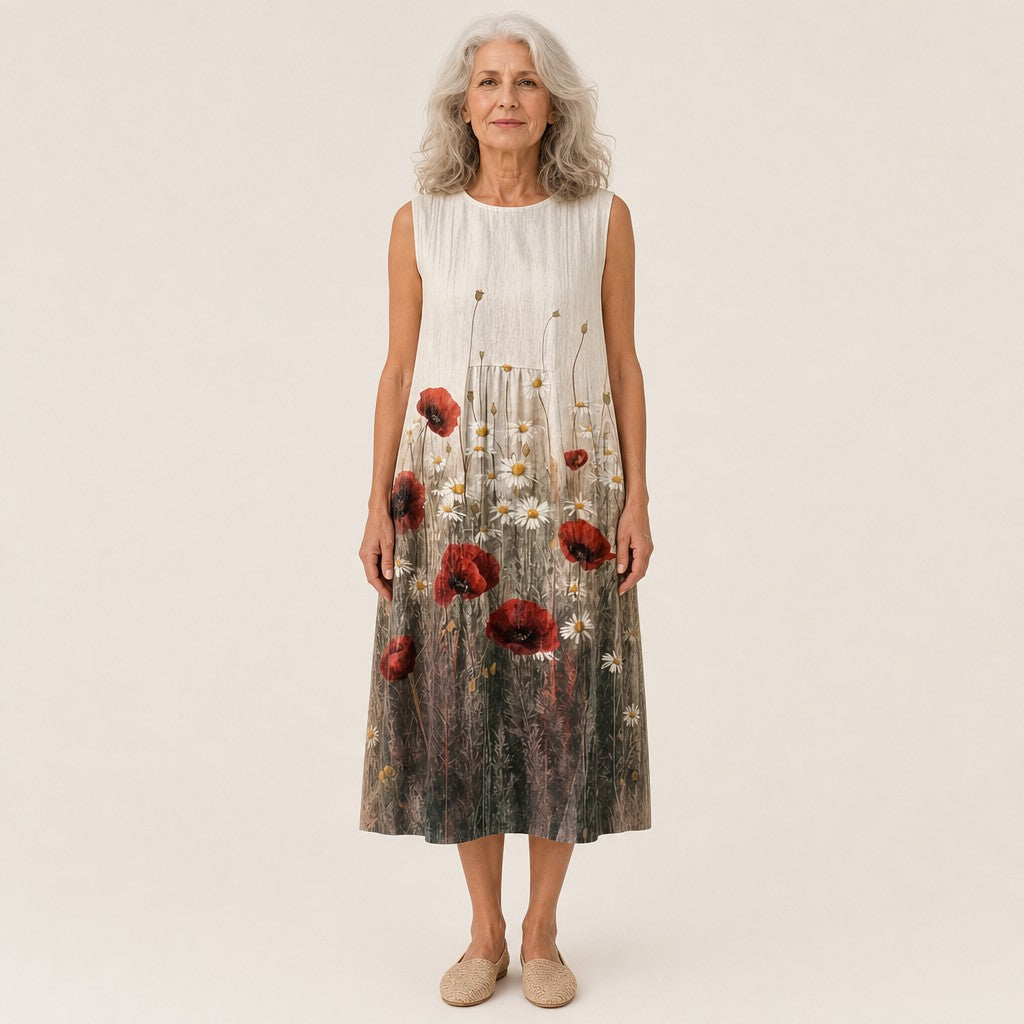 Angelica | Poppy Print Sleeveless Midi Dress