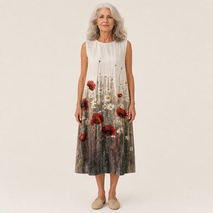 Angelica | Poppy Print Sleeveless Midi Dress