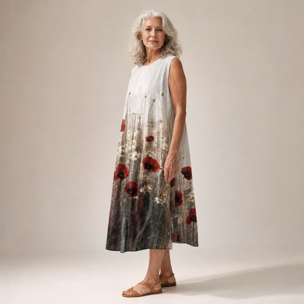 Angelica | Poppy Print Sleeveless Midi Dress