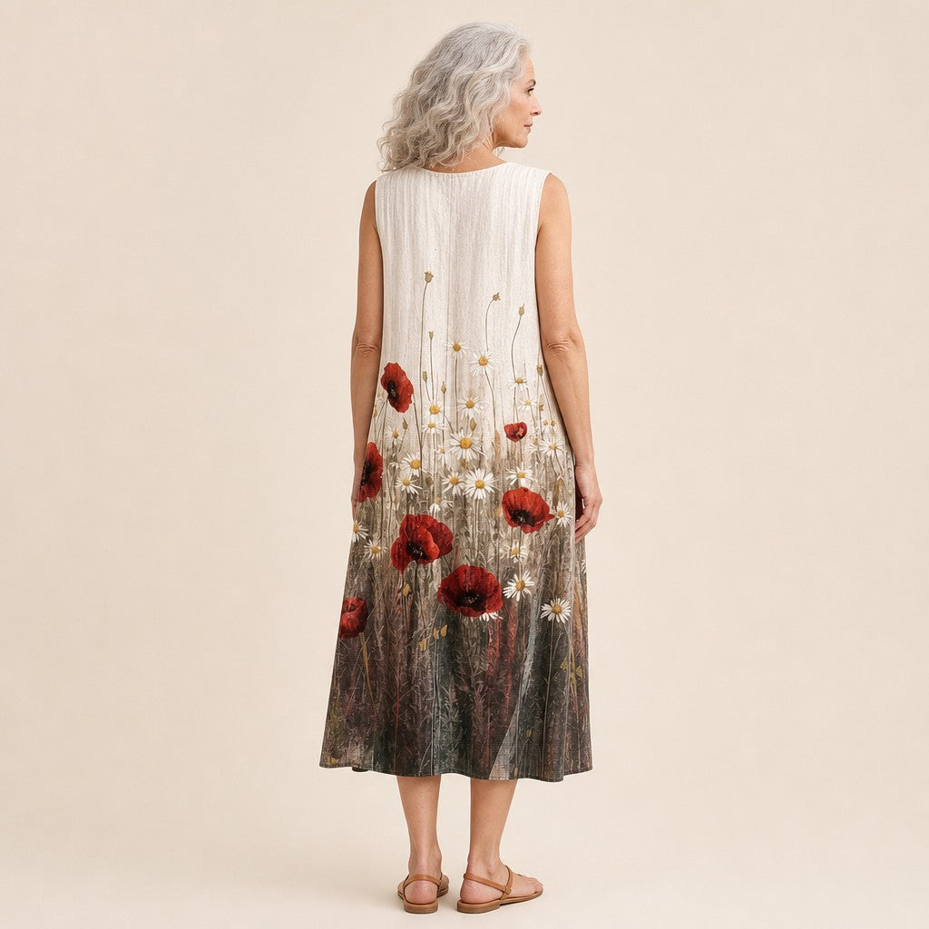 Angelica | Poppy Print Sleeveless Midi Dress