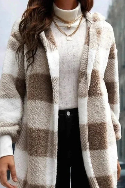 Roberta | Neutral Check Hooded Coat