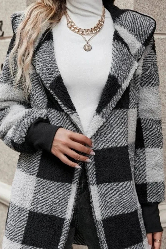 Roberta | Neutral Check Hooded Coat