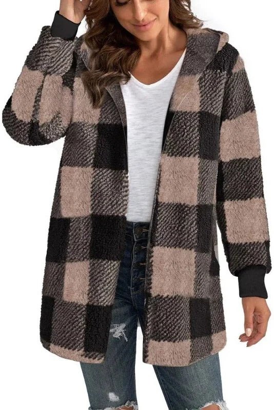 Roberta | Neutral Check Hooded Coat