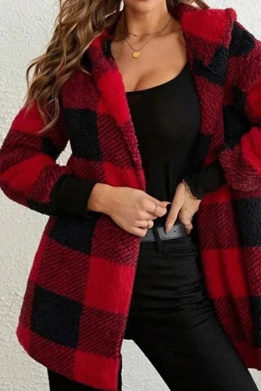 Roberta | Neutral Check Hooded Coat