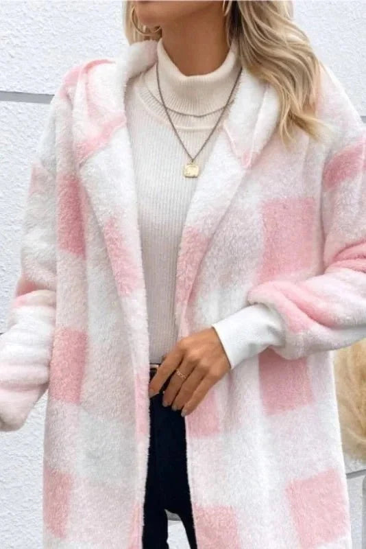 Roberta | Neutral Check Hooded Coat