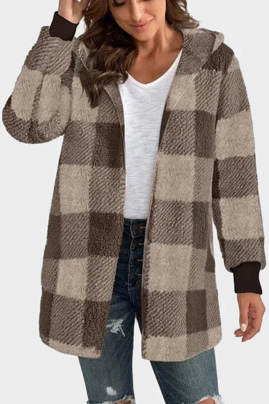 Roberta | Neutral Check Hooded Coat