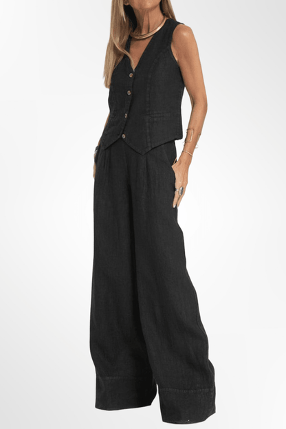 Roberta | Pinstripe Waistcoat & Wide-Leg Trouser Set