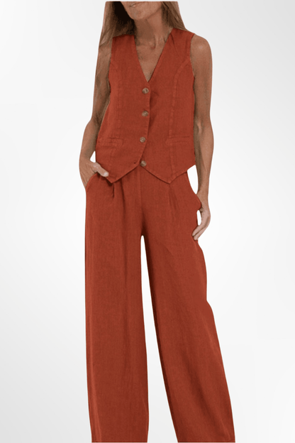 Roberta | Pinstripe Waistcoat & Wide-Leg Trouser Set