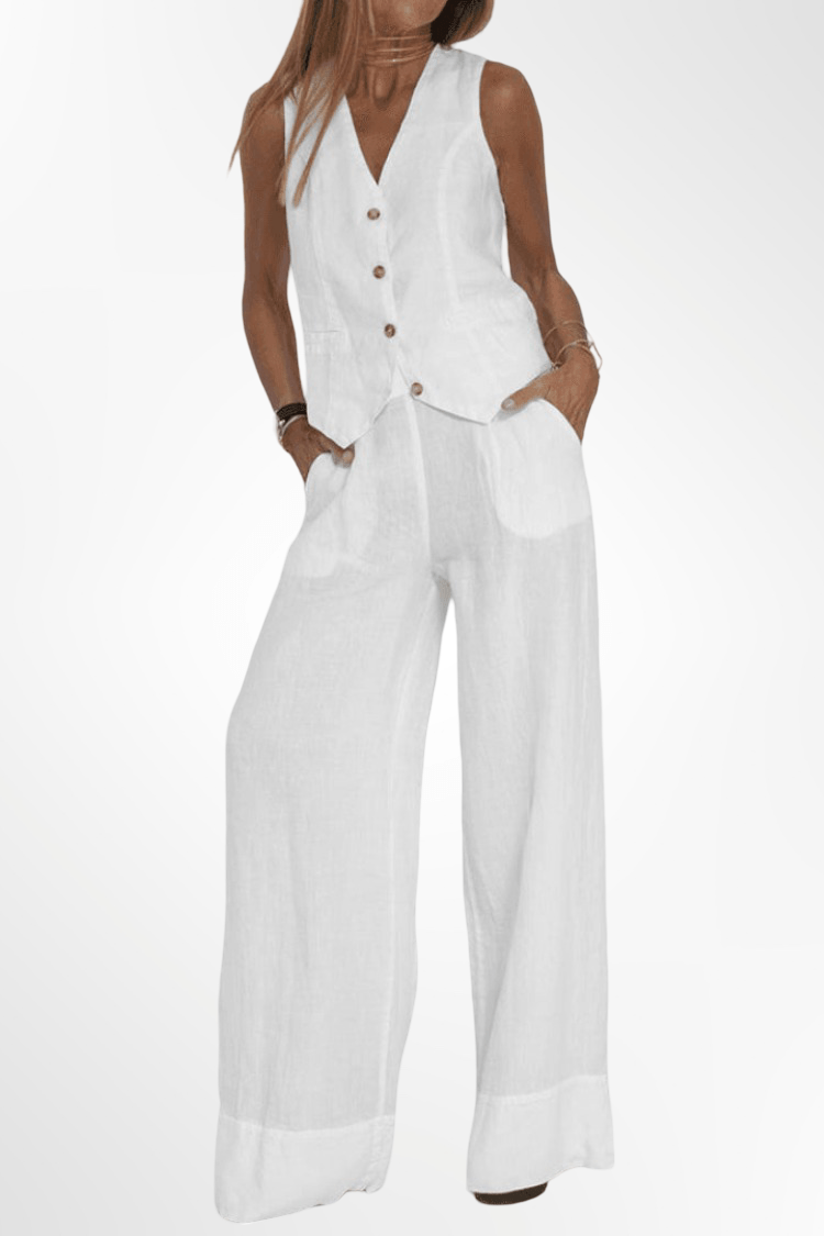 Roberta | Pinstripe Waistcoat & Wide-Leg Trouser Set