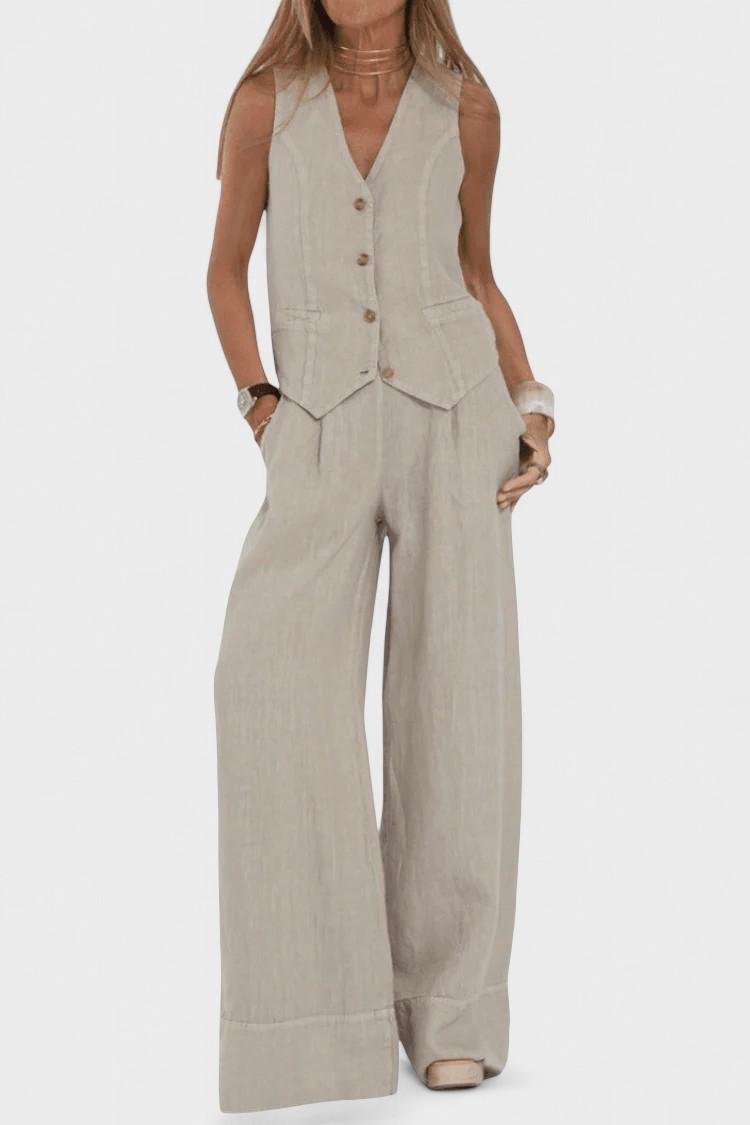 Roberta | Pinstripe Waistcoat & Wide-Leg Trouser Set