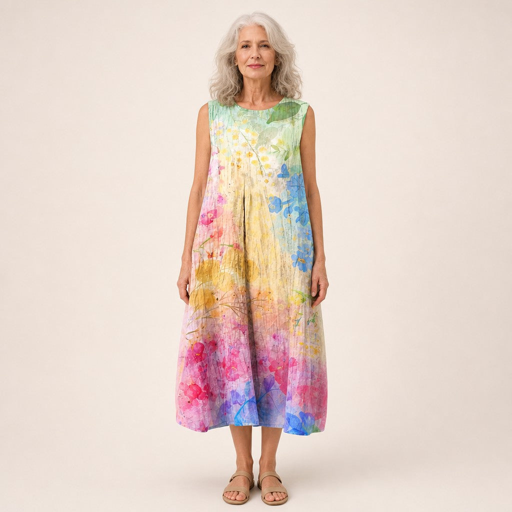Wanda | Pastel Watercolour Sleeveless Midi Dress