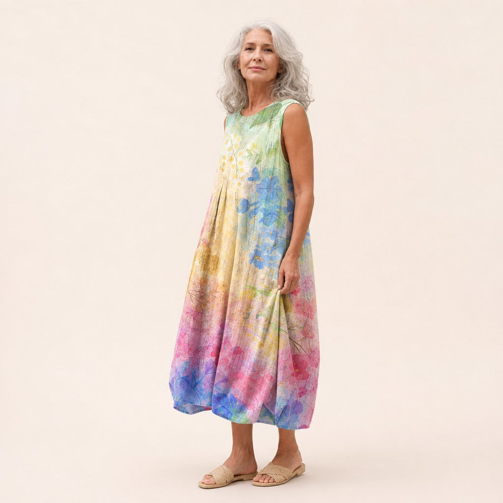 Wanda | Pastel Watercolour Sleeveless Midi Dress