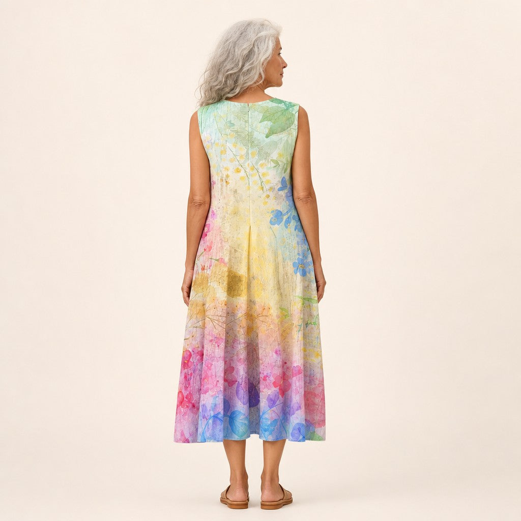 Wanda | Pastel Watercolour Sleeveless Midi Dress