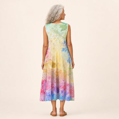 Wanda | Pastel Watercolour Sleeveless Midi Dress