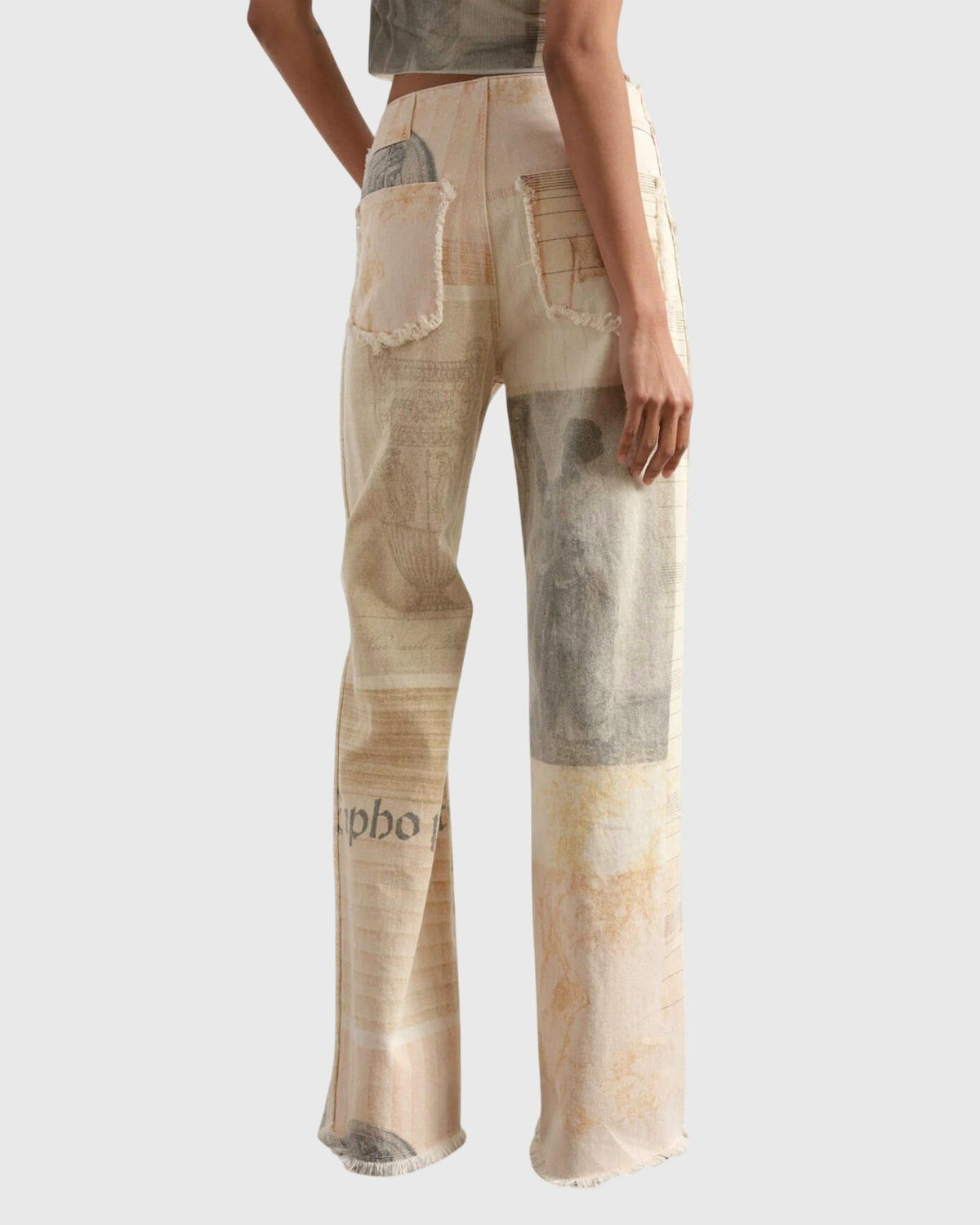 Alma | Neutral Patchwork Wide-Leg Trousers