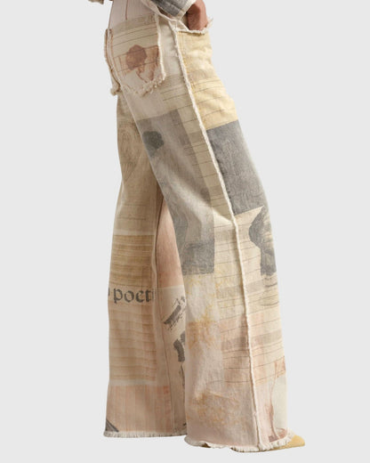 Alma | Neutral Patchwork Wide-Leg Trousers