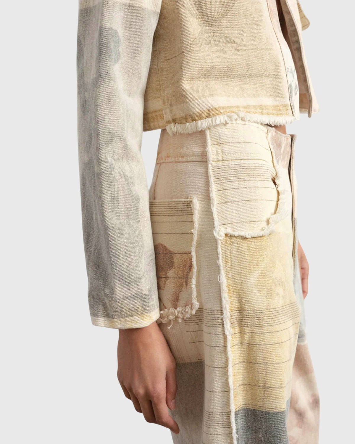 Alma | Neutral Patchwork Wide-Leg Trousers