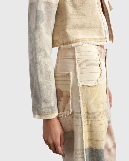 Alma | Neutral Patchwork Wide-Leg Trousers