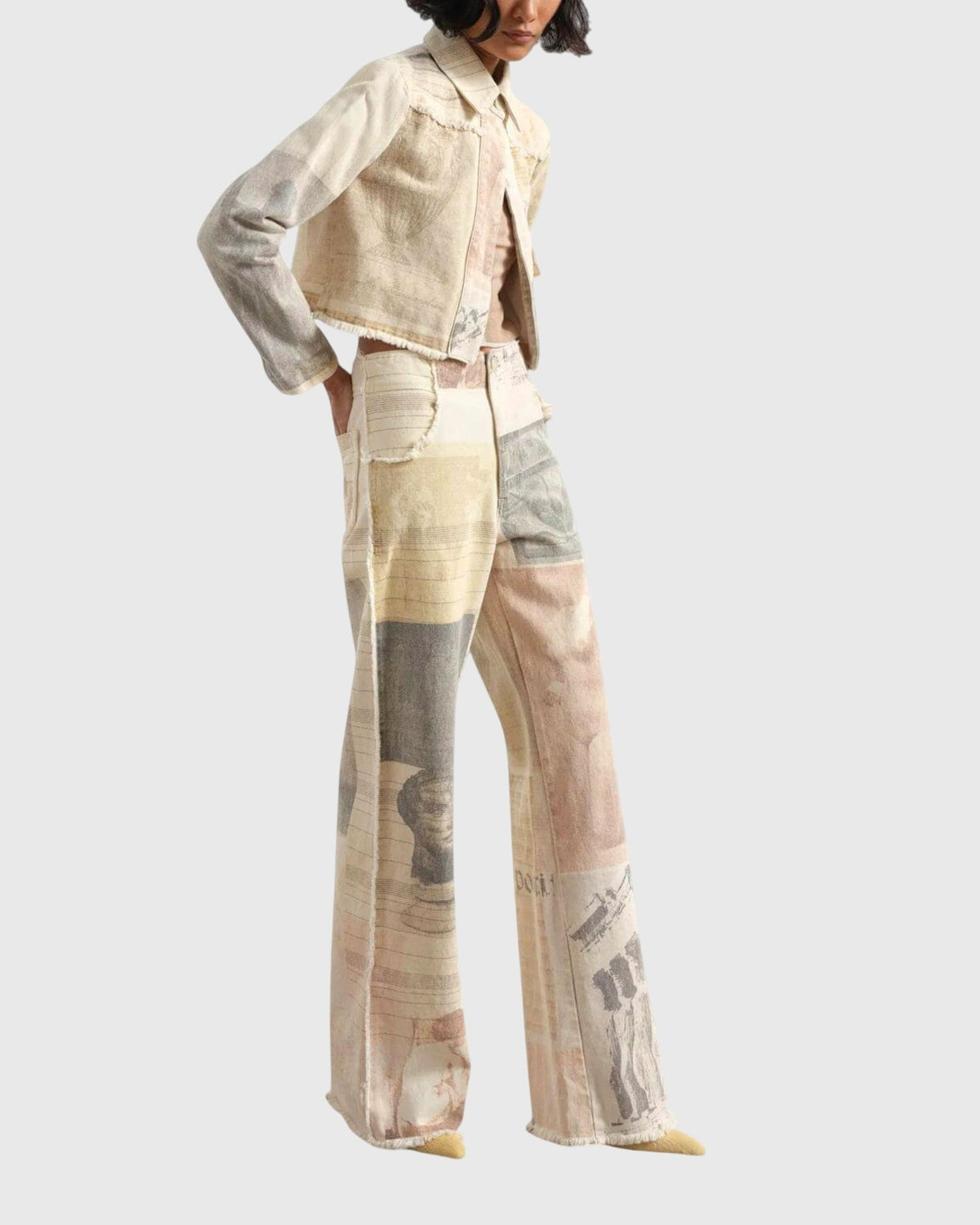Alma | Neutral Patchwork Wide-Leg Trousers