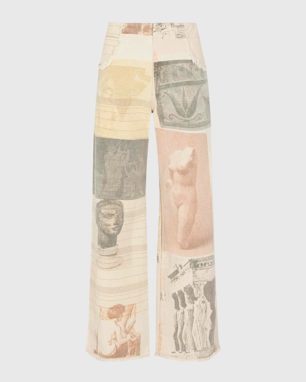 Alma | Neutral Patchwork Wide-Leg Trousers