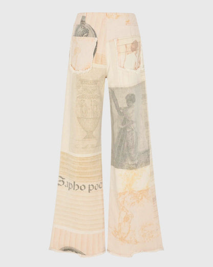 Alma | Neutral Patchwork Wide-Leg Trousers