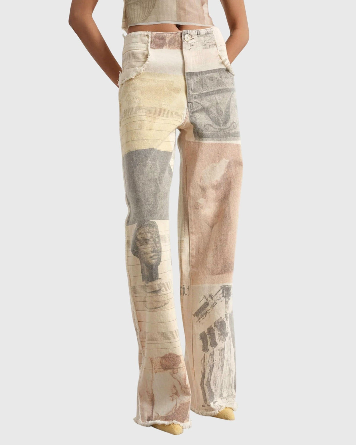 Alma | Neutral Patchwork Wide-Leg Trousers