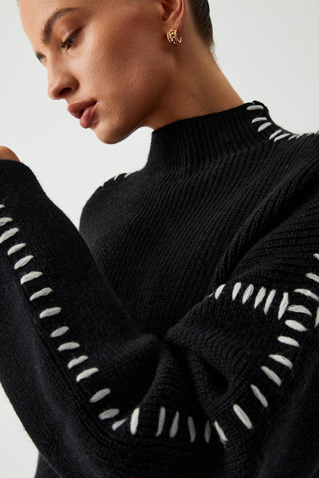 Alma | Black Contrast-Stitch Jumper