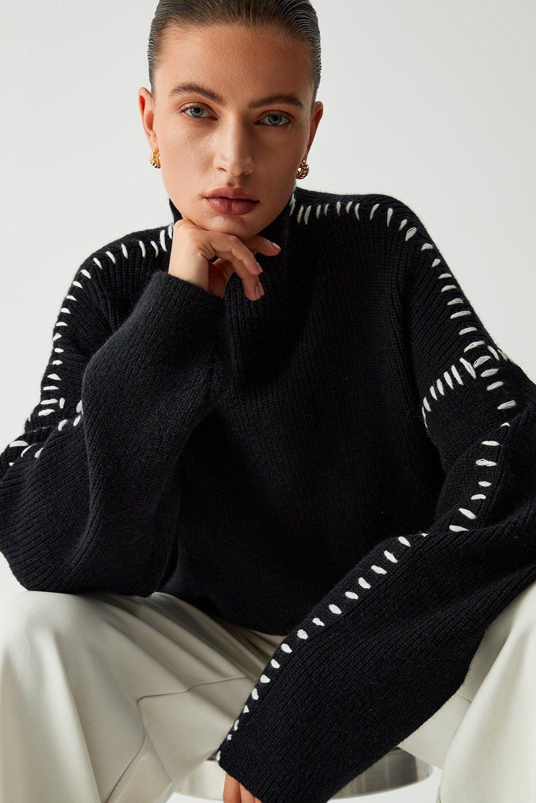 Alma | Black Contrast-Stitch Jumper