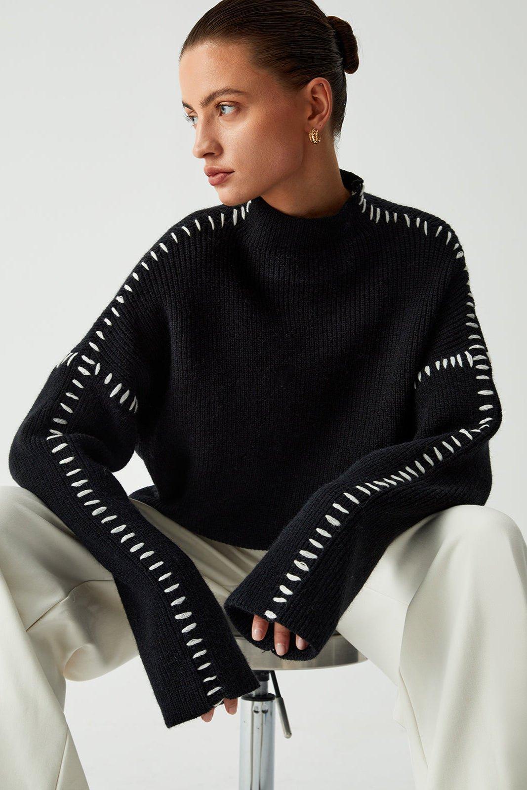Alma | Black Contrast-Stitch Jumper