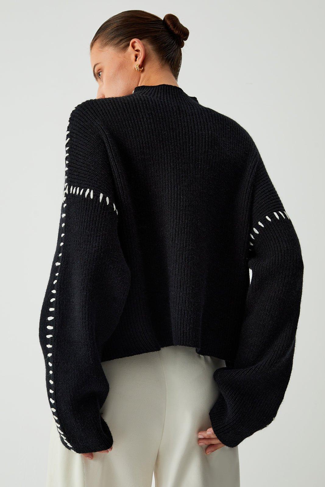 Alma | Black Contrast-Stitch Jumper