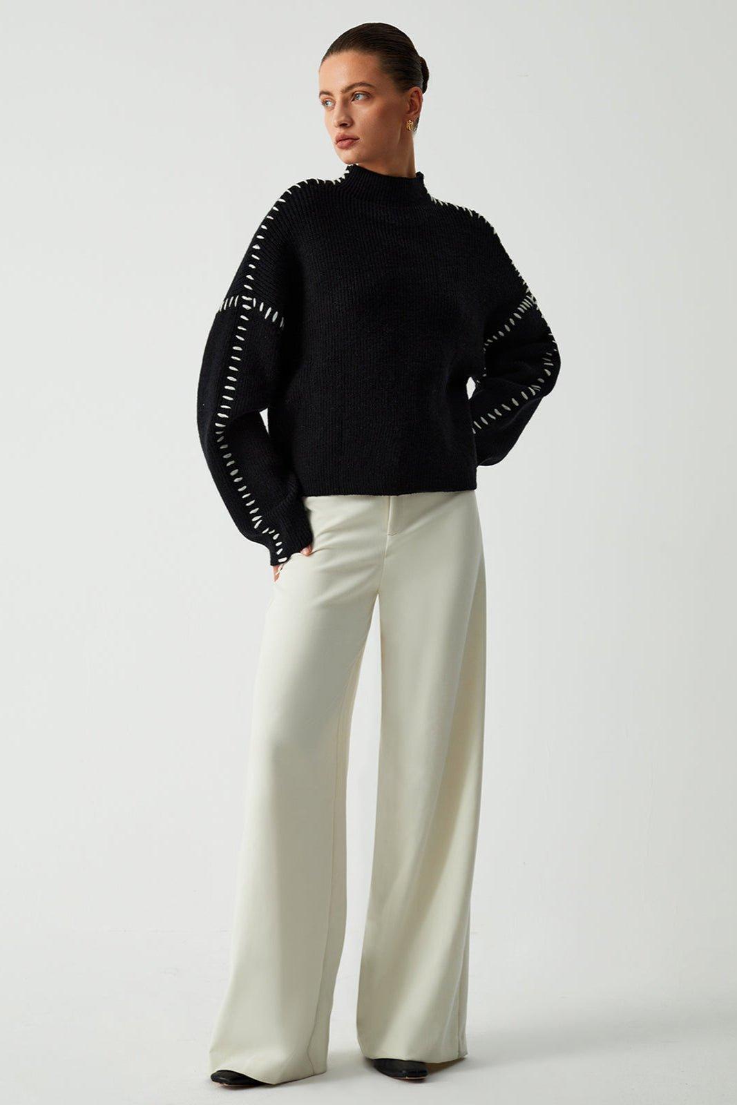 Alma | Black Contrast-Stitch Jumper