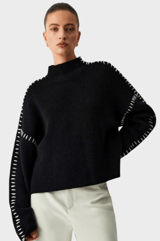 Alma | Black Contrast-Stitch Jumper